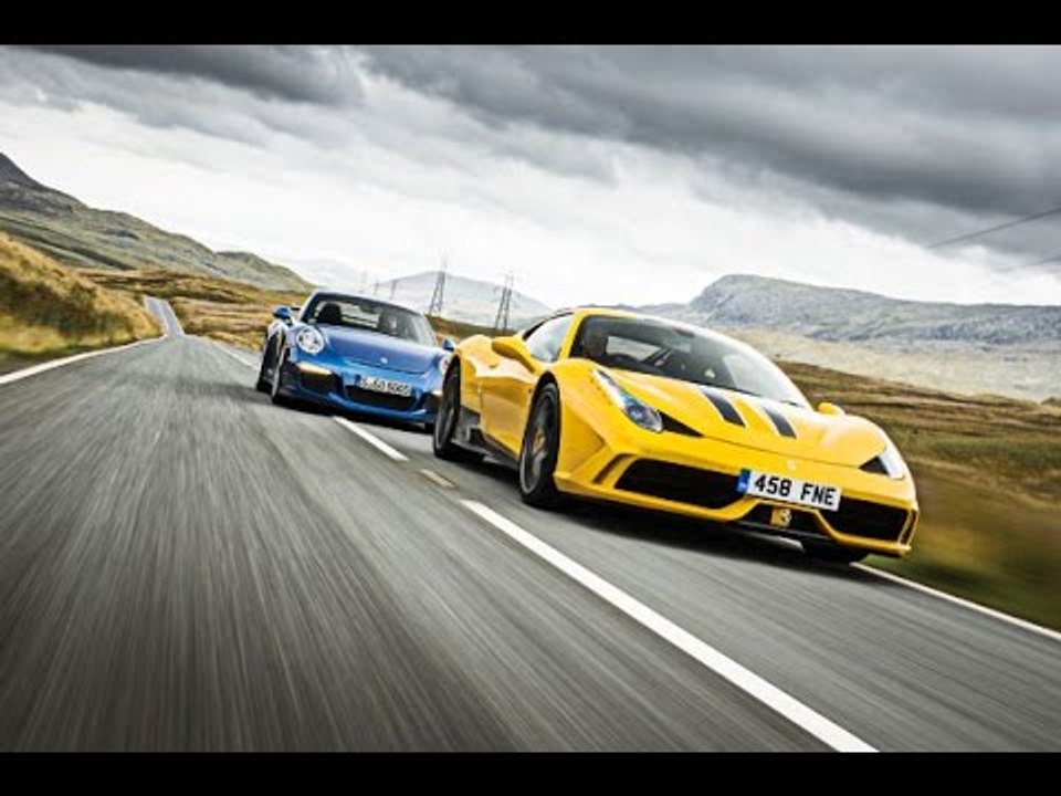 Porsche 911 GT3 vs  Ferrari 458 Speciale: trailer of supercar twin test