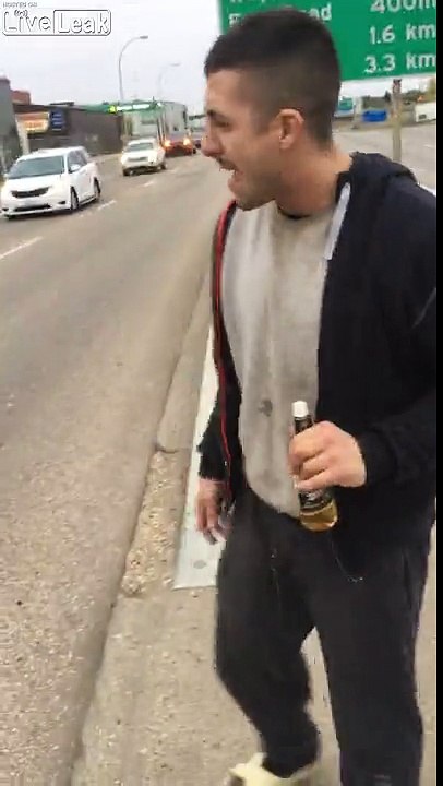 Drunk driver rear ends guy- continues to drink beer