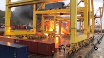 Fire breaks out after ferry collides with crane at Barcelona port