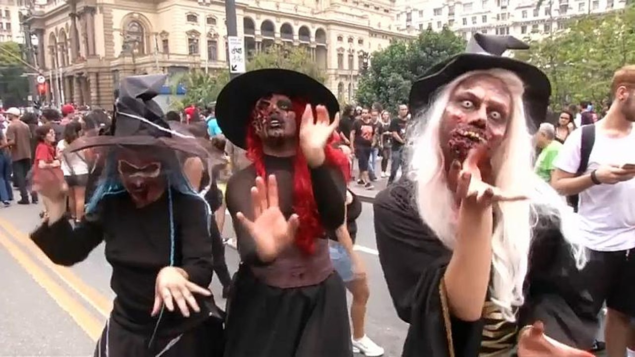 Zombies stagger through streets of Sao Paulo in annual parade