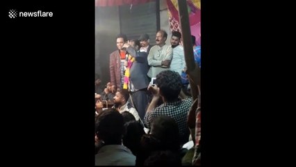 Wardrobe malfunction! Indian politician’s trousers fall down during campaign speech