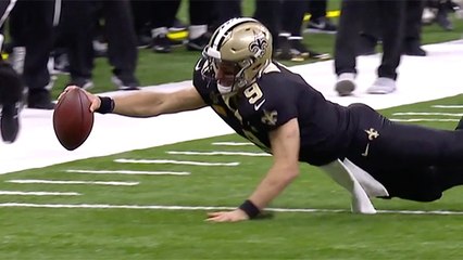 Drew Brees goes all out to dive for first-down marker