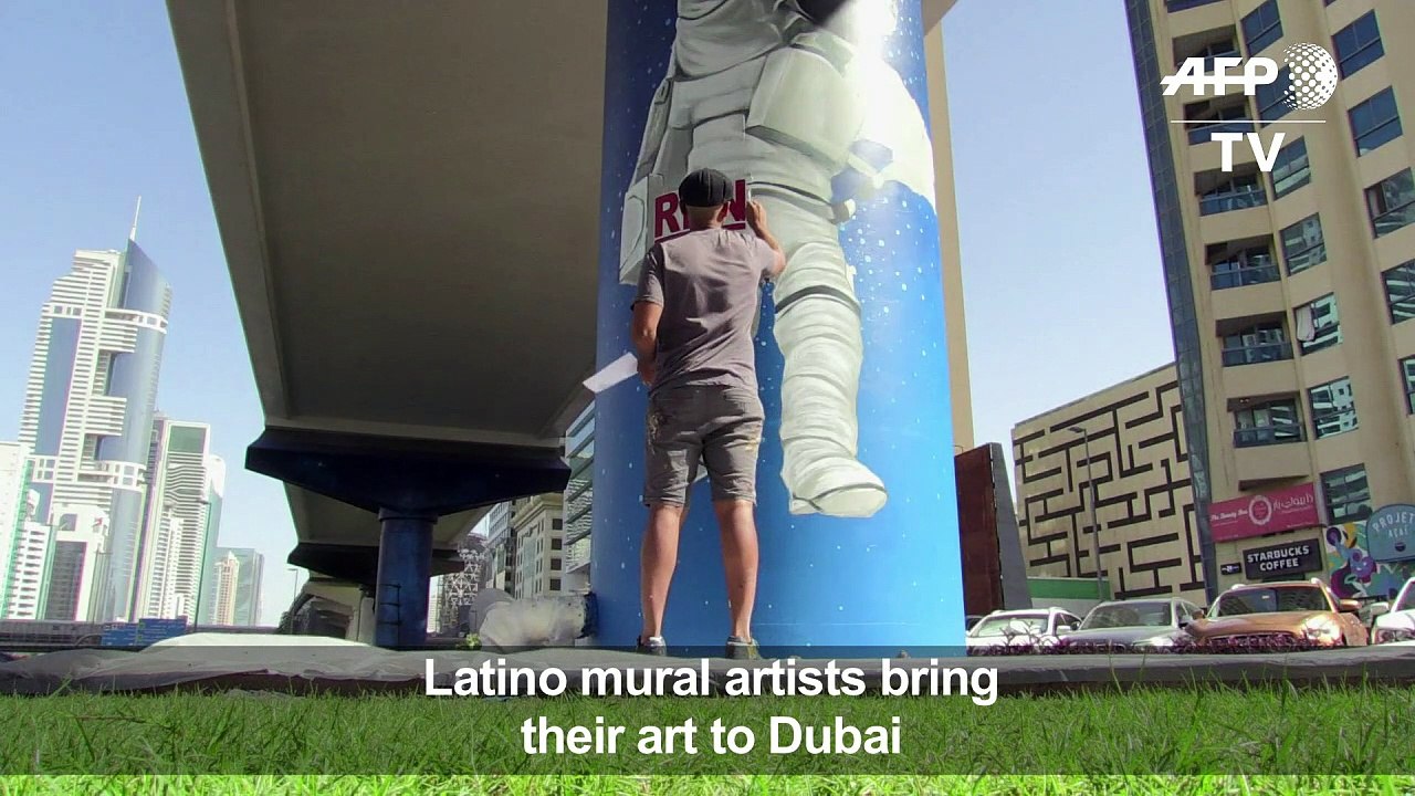 Artists in Dubai turn railway pillars into colourful murals