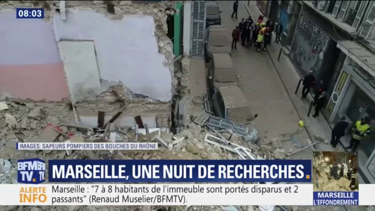 À Marseille, un drone filme les dégâts après l'effondrement de deux immeubles