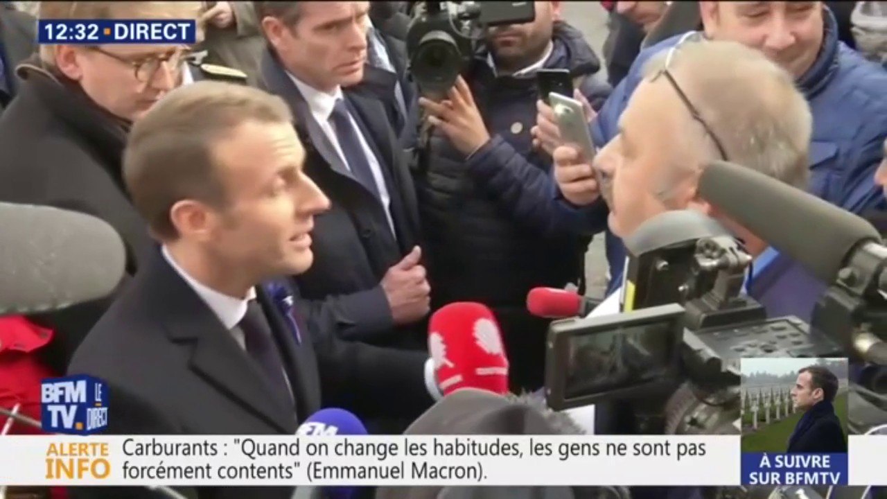 "Sentez le malaise, vous allez le sentir le gros malaise le 17 novembre..." Macron est interpellé à Verdun