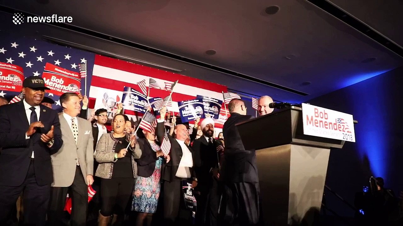 New Jersey Senate Bob Menendez takes stage after election victory