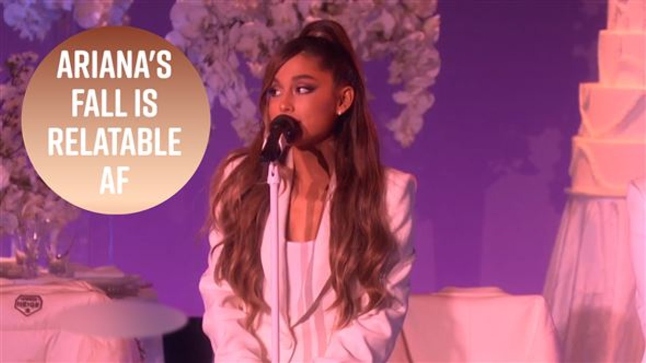 Ariana Grande trips & cries in perfect performance