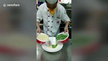 Skilled Chinese cook makes Yin Yang soup