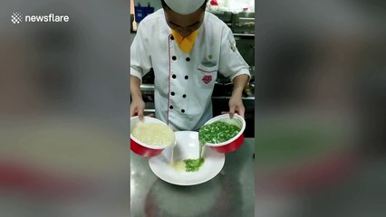Skilled Chinese cook makes Yin Yang soup