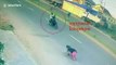 Brazen thieves snatch handbag from woman riding motorcycle