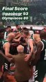 Panathinaikos' players celebrate the W against Olympiacos with Thanasis Giannakopoulos