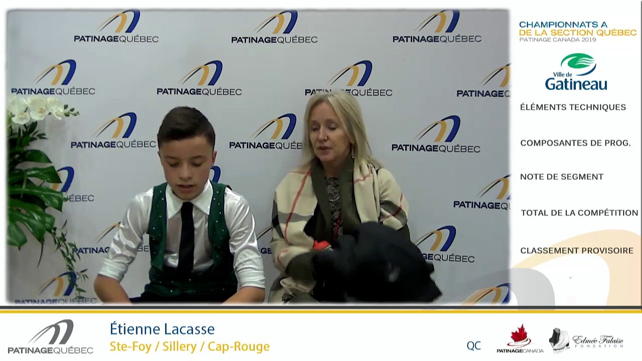 Championnats A de la section Québec - Patinage Canada 2019 Eve. 27 Pré-Novice Messieurs prog. Libre + Eve. 28 Novice Messieurs prog. Libre + Eve. 29 Junior Messieurs prog. Libre + Eve. 30 Novice Dames prog. Libre + Eve 31 Senior Dames prog. Court