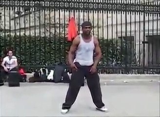 Amazing dance of man between public