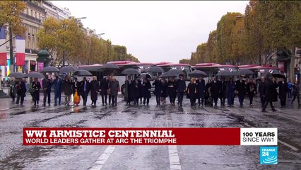 WWI armistice centennial: world leaders walk toward the Arc the Triomphe