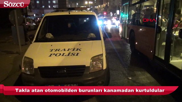 Takla atan otomobilden burunları kanamadan kurtuldular
