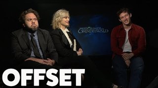 Dan Fogler, Alison Sudol and Callum Turner are shook by the French word for wand!
