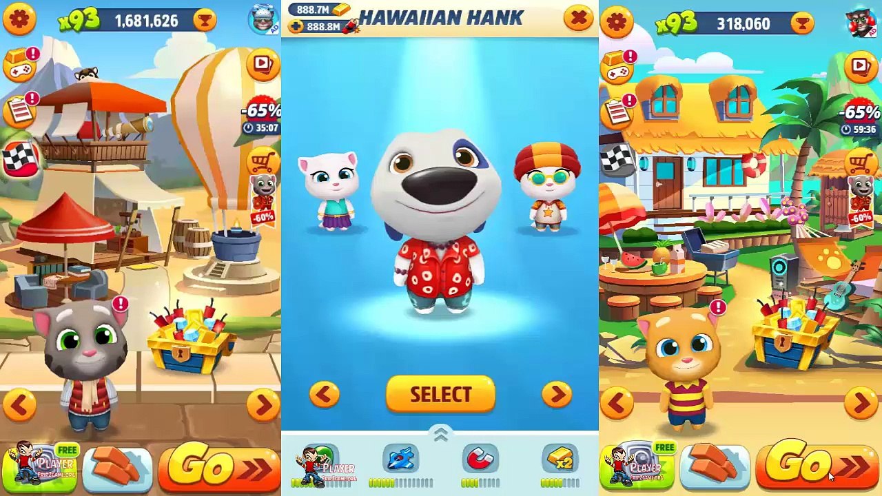 Talking Tom Gold Run - Frosty Tom Vs Hawaiian Hank Vs Ginger Gameplay Walkthrough