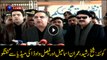 Railway Minister Sheikh Rasheed, Governor Sindh Imran Ismail and Faisal Wada talking to media in Quetta