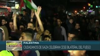 Cientos de palestinos celebran alto al fuego bilateral con Israel