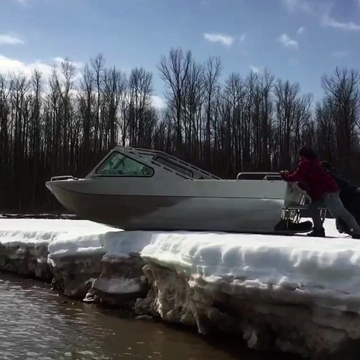 Launching Boat on Snow
