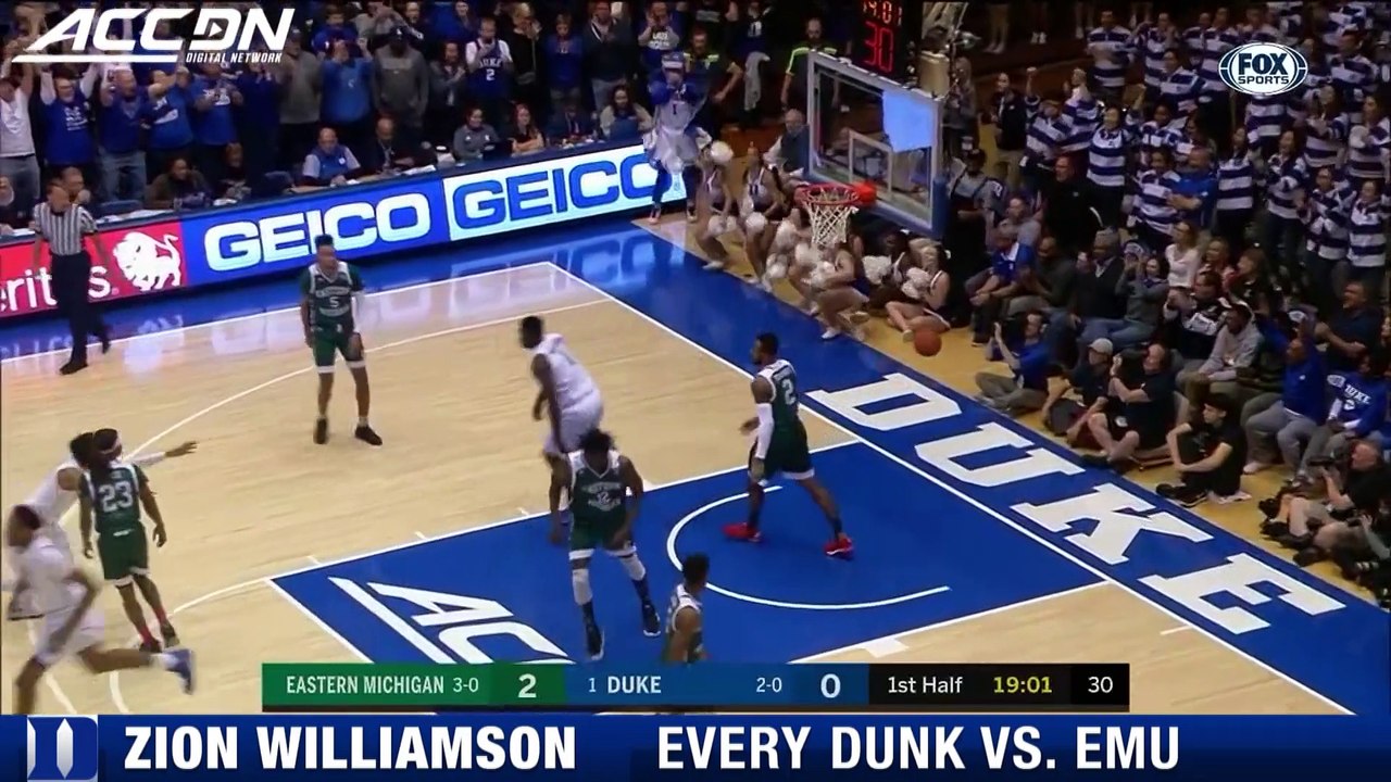 Every Zion Williamson Dunk In Duke Win vs. Eastern Michigan