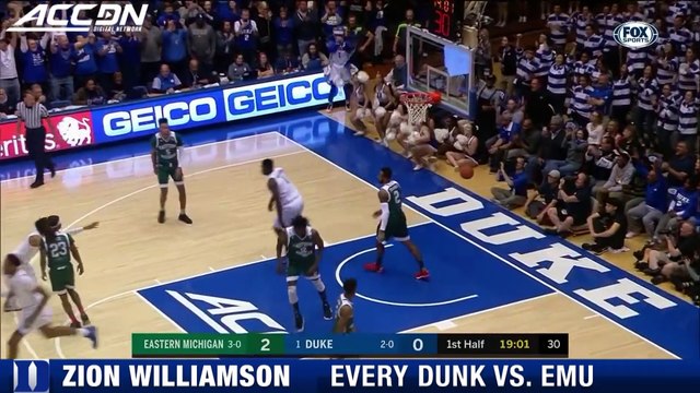 Every Zion Williamson Dunk In Duke Win vs. Eastern Michigan