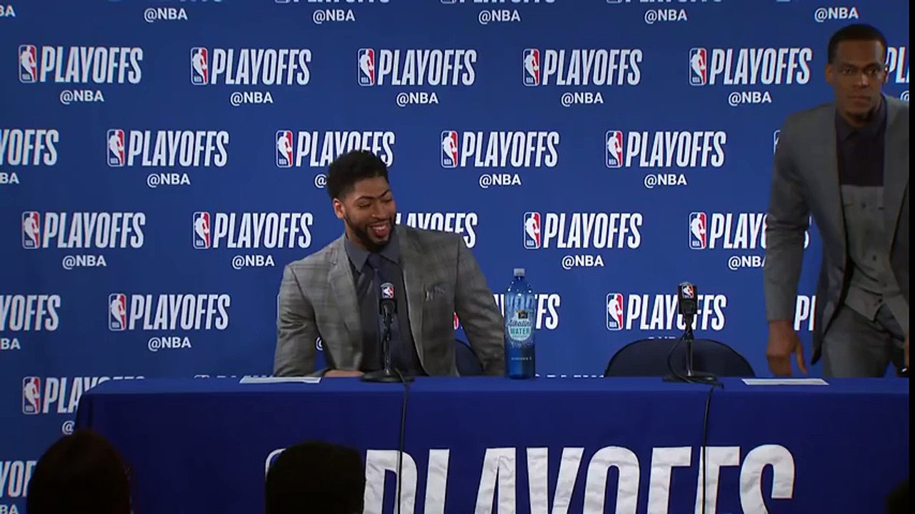 Davis & Rondo Postgame conference   Pelicans vs Warriors Game 1   April 28, 2018   NBA Playoffs