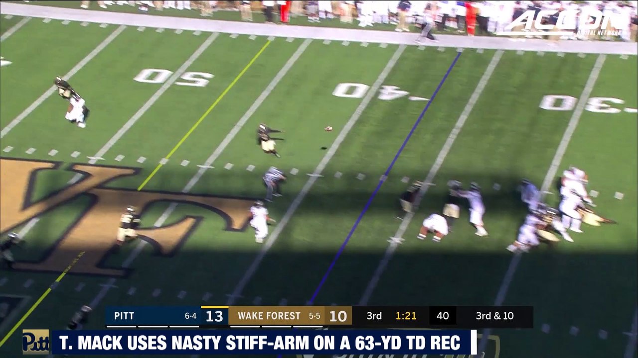 Pitt WR Taysir Mack Stiff-Arm Paves Way For 63-Yard TD Rec