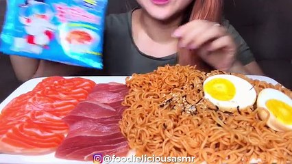 ASMR ❄️ICE TYPE FIRE NOODLES SASHIMI _ EATING SOUNDS (No Talking)