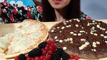 ASMR 4 Cheese Pizza & Triple Chocolate Pizza Eating Sounds
