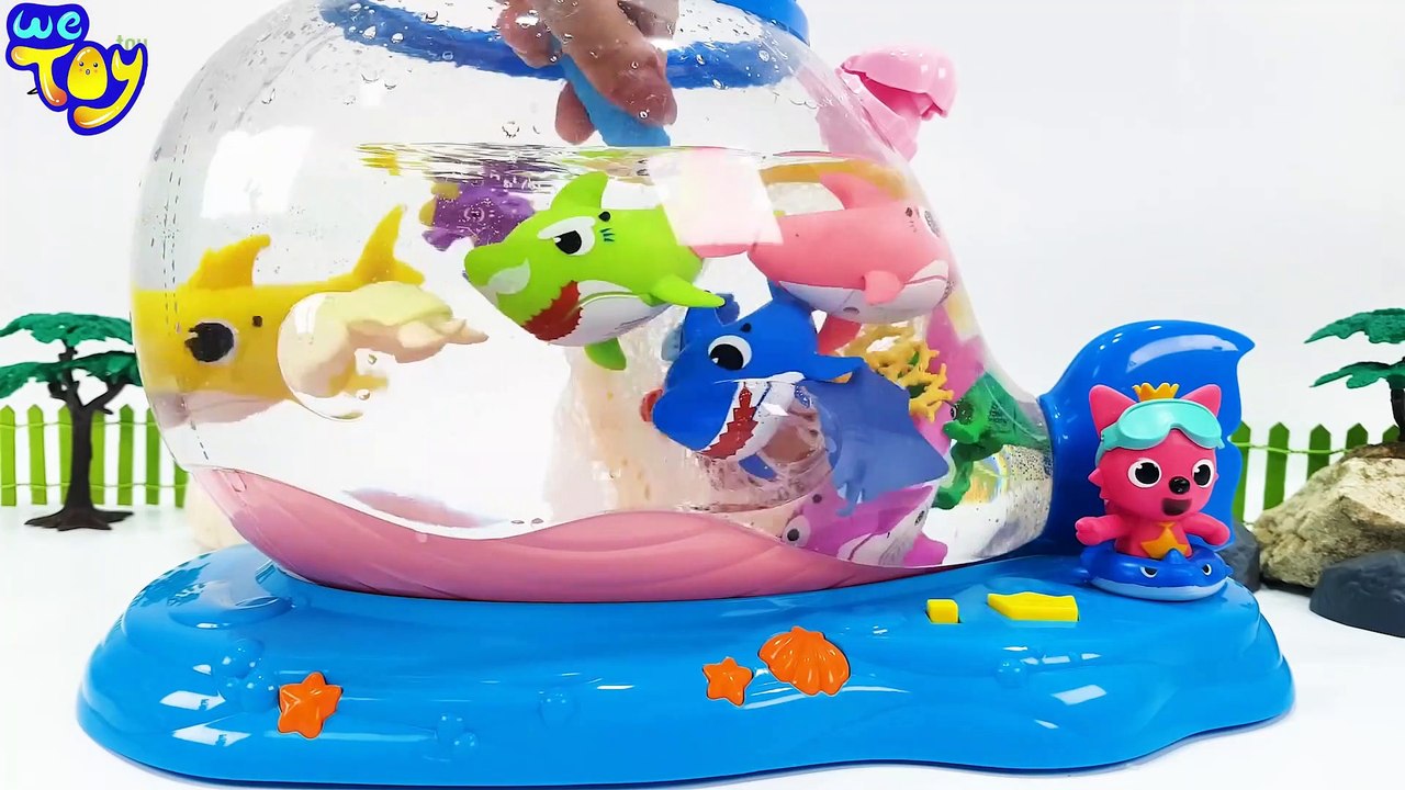 Baby Shark Family Melody Fish Tank Set Play with Dinosaur Toys - Fun Learning Video for Kids   WeToy