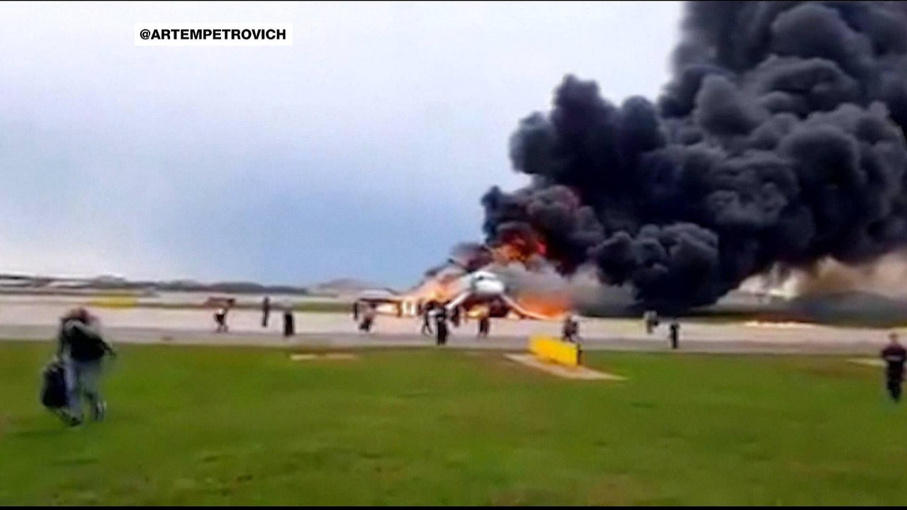 Russian plane on fire makes emergency landing in Moscow