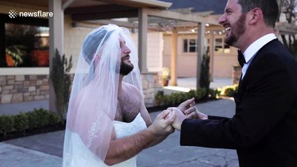 Best friend trades places with bride for 'first look' prank on groom
