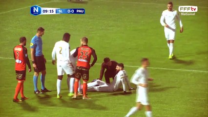 DAUBIN s'écroule tout seul et sort du terrain.