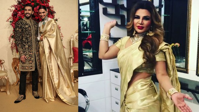 Rakhi Sawant COPIES Deepika Padukone's reception look; Watch Video | FilmiBeat