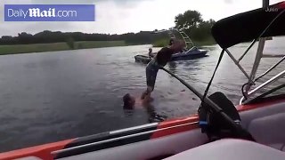 Barefoot waterskier uses his one-legged friend as a ROPE!!!