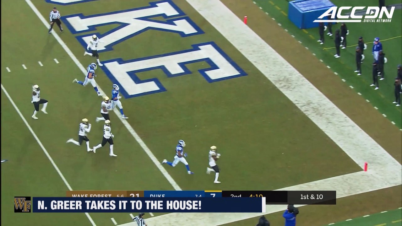 Wake Forest's Nasir Greer Interception Return Touchdown vs. Duke