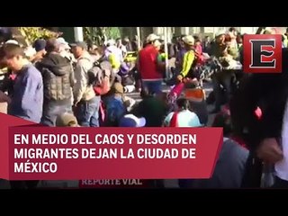 Caravana migrante llega al Metro Toreo con rumbo a Querétaro