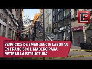 Download Video: Cae andamio en calle Madero de Centro Histórico; reportan 5 lesionados