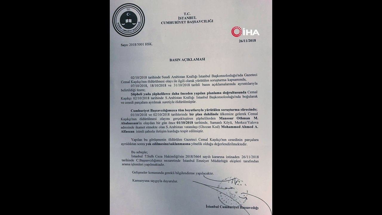 İstanbul Cumhuriyet Başsavcılığı: 'Cemal Kaşıkç...