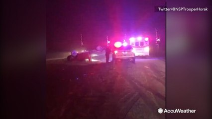 Car gets rolled over during treacherous blizzard