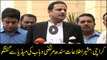 Information Adviser Sindh Murtaza Wahab addressing to media