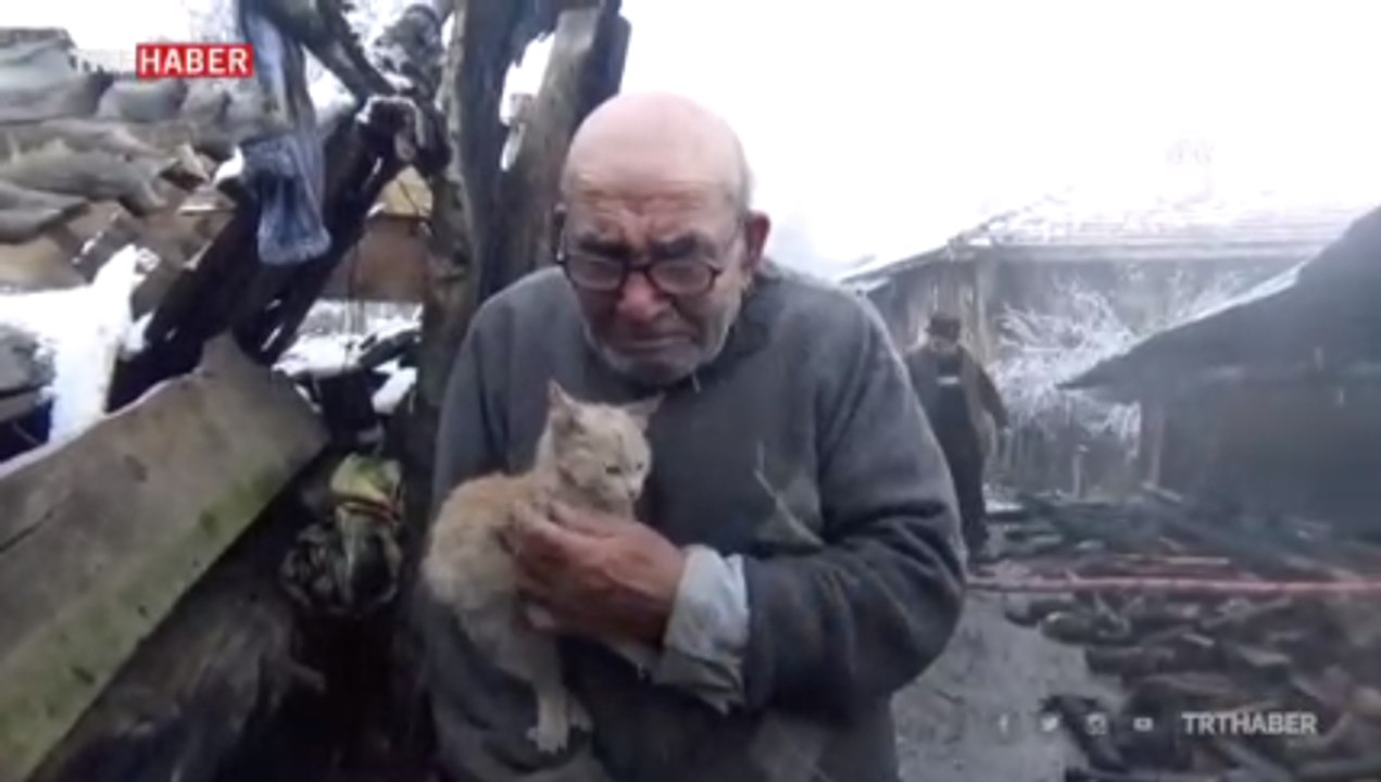 Bolu'da evi yanan "Ali dede" yeni evinde kedileriyle mutlu