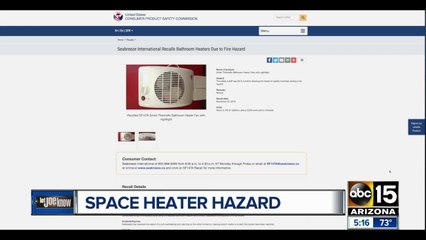 Seabreeze International recalls bathroom heater due to fire risk