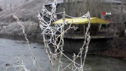 Kars’ta, soğuktan  sis ve kırağı oluştu