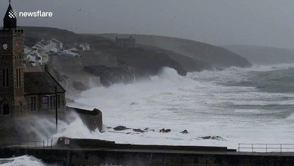 Storm Diana breaks against sea walls in Cornwall
