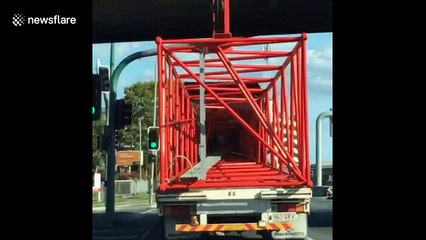 Truck on the highway gives an illusion-like shadow performance