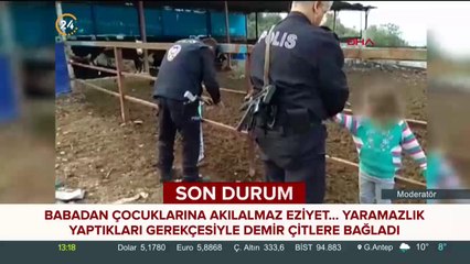Suriyeli baba çocuklarını demir çitlere bağladı