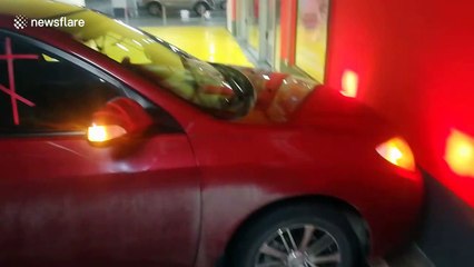 Bizarre 'prayer car' left in Russian parking lot