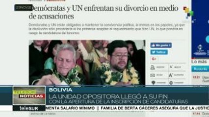 Oposición boliviana se fragmenta al cierre de inscripción de binomios